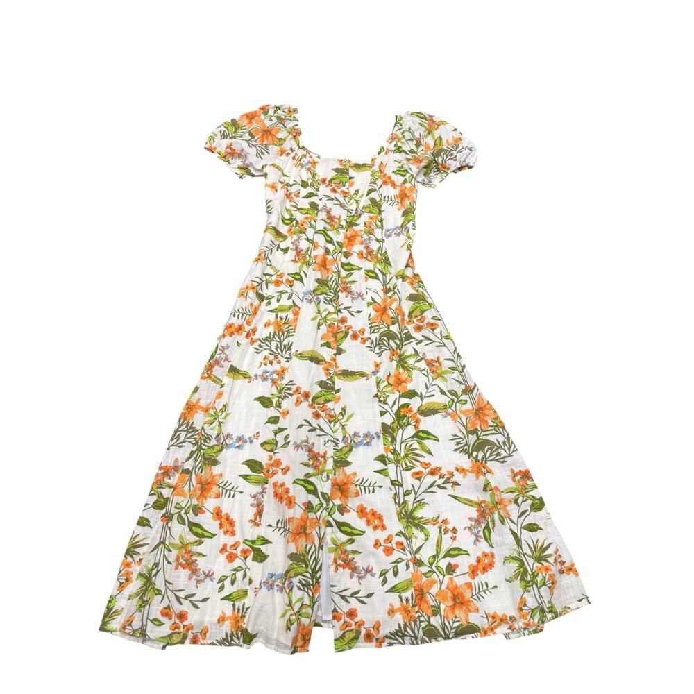 NWT LÉA Anthropologie Floral 100% Cotton Puff Sleeve Midi Dress Medium M - Picture 3 of 10